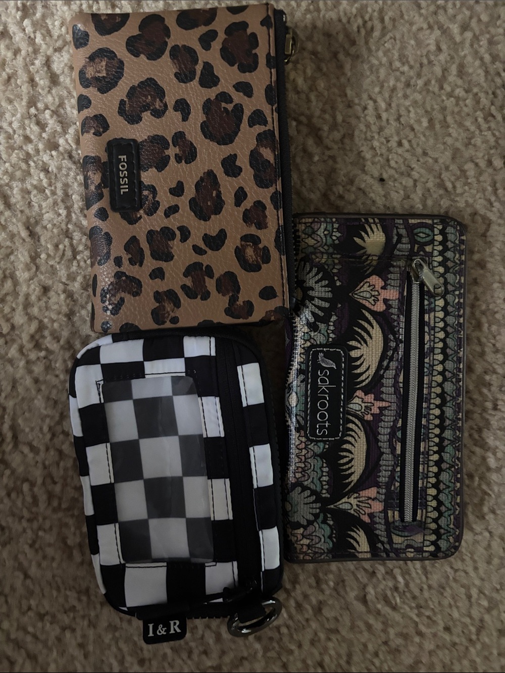 Fossil Leopard Print Zip Wallet sakroot wallet and black and white zip pouch